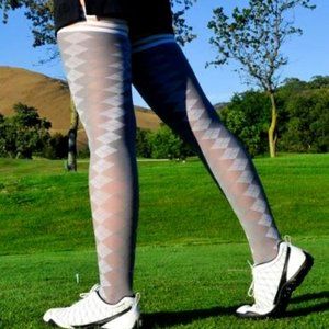 Kixies Par 4 Grey Argyle Thigh High Stockings No Slip Grips Lingerie NEW size C